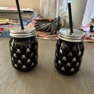 Small Black Skull Print Mason Jars